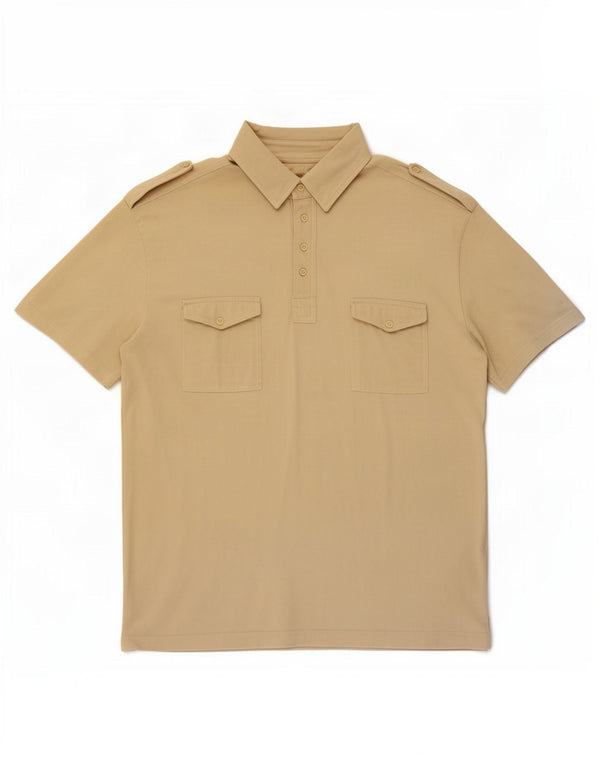 Camicia pullover militare a maniche corte vintage da uomo grande beige
