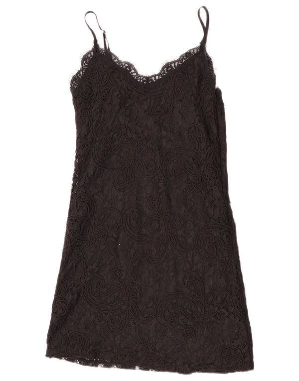 Abito sottoveste in pizzo da donna Zara UK 8 piccolo floreale nero