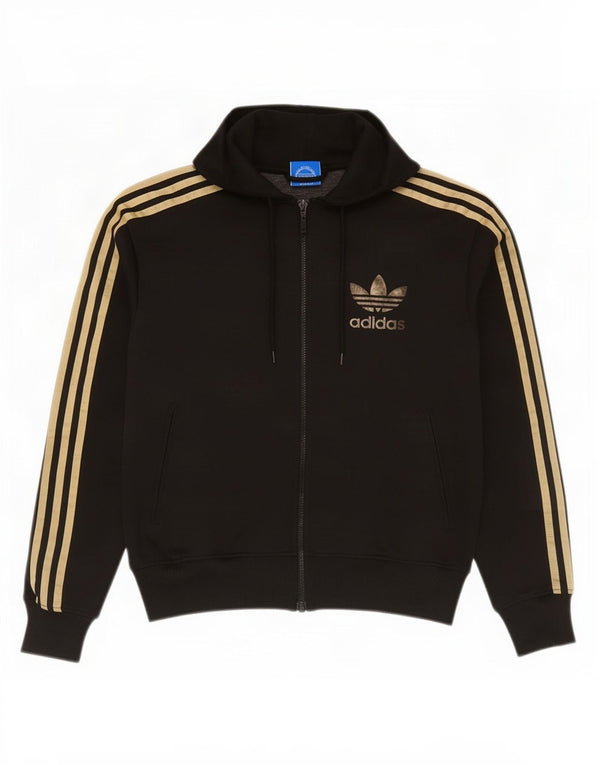 Maglione con cappuccio e zip grafica da donna Adidas UK 14 poliestere nero medio