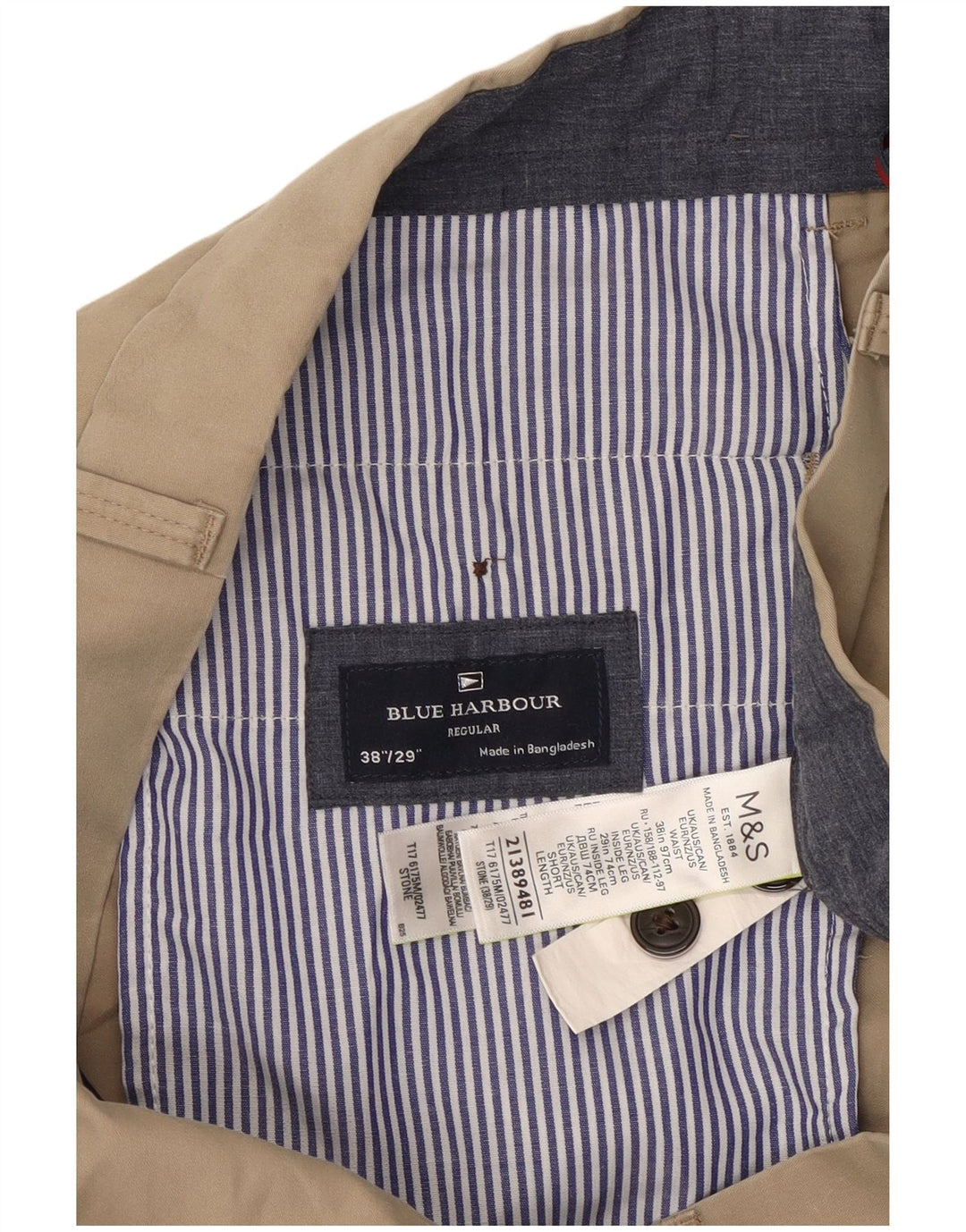 MARKS & SPENCER Pantaloni da abito dritti da uomo blu Harbour W38 L29 Beige