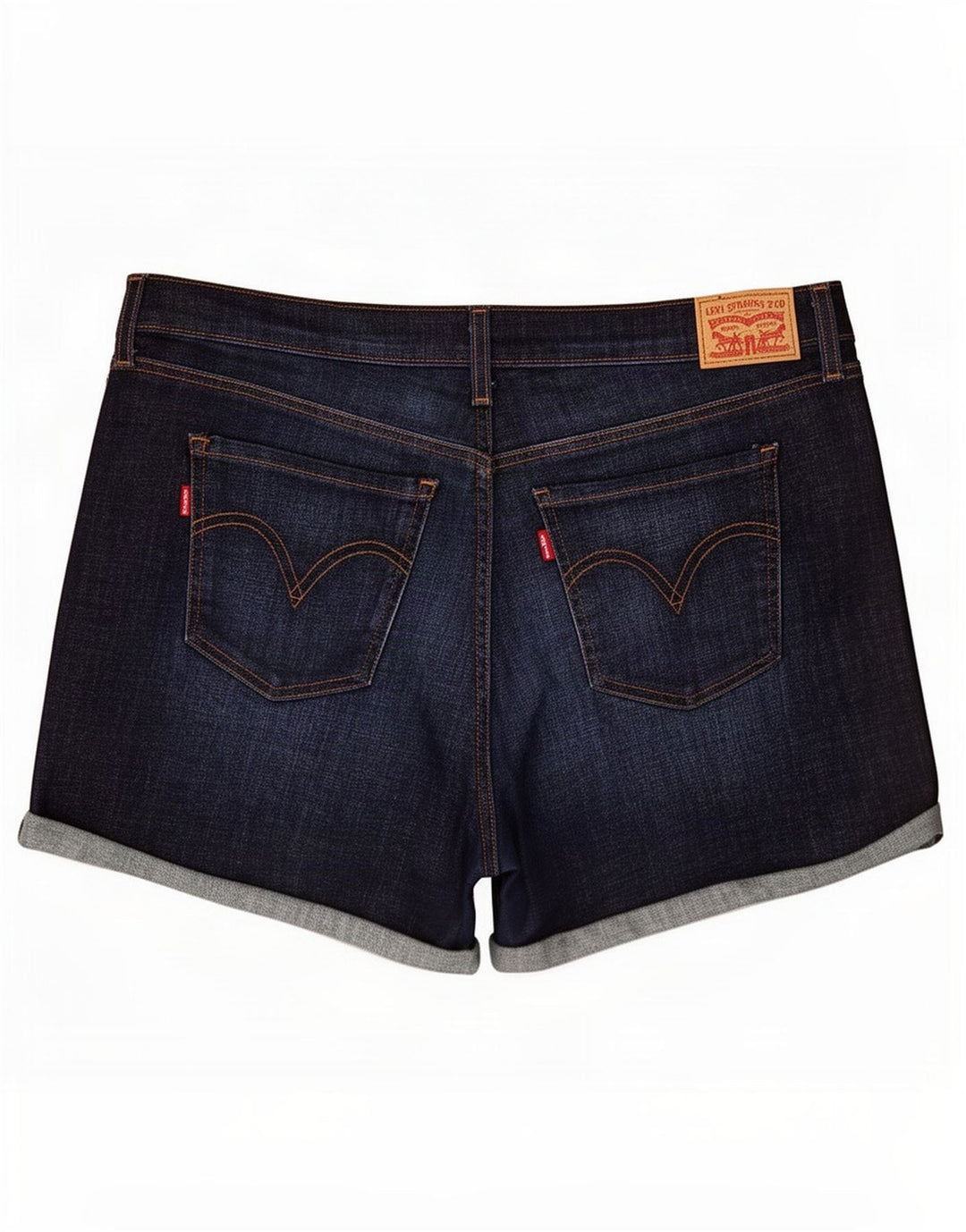 Pantaloncini di jeans a vita media invecchiati Levi's da donna W33 Large in cotone blu navy