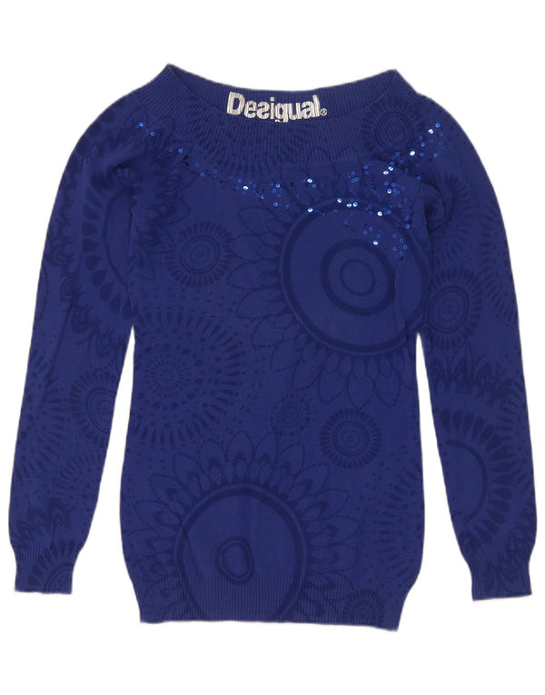 Desigual Donna Maglione con scollo a barca Maglione UK 8 Piccolo Blu Navy Paisley