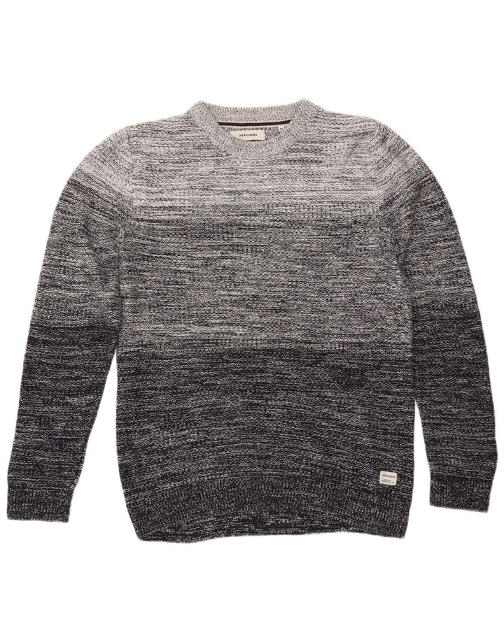 Maglione maglione girocollo da uomo Jack & Jones in cotone a righe grigio medio
