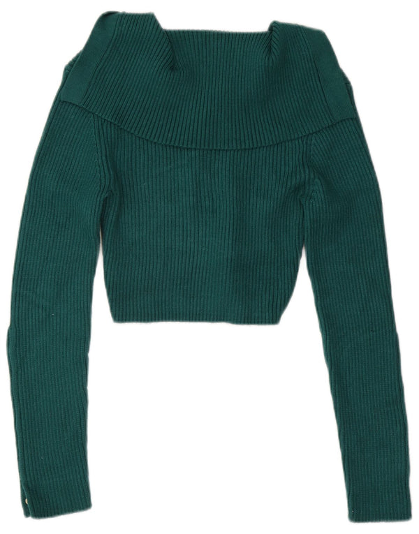 Maglione corto con collo alto da donna Zara UK 12 Viscosa verde medio
