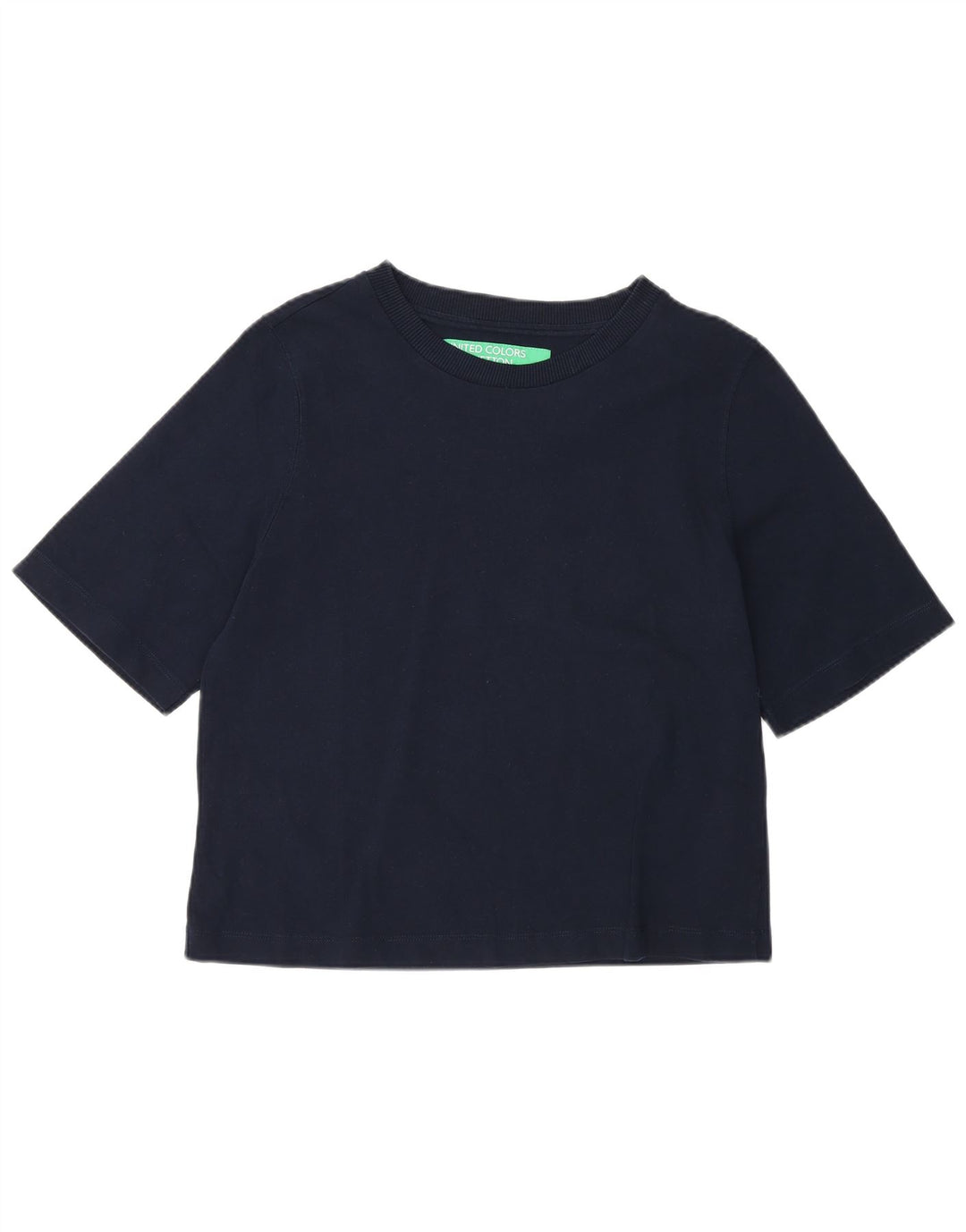 T-shirt regolare da donna Benetton Top UK 12 medio cotone blu navy