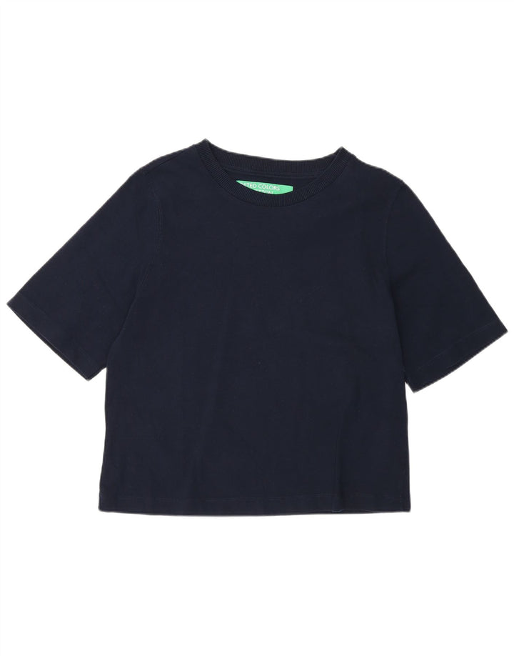 T-shirt regolare da donna Benetton Top UK 12 medio cotone blu navy