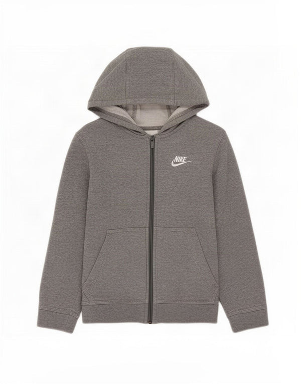 Nike Boys Zip Hoodie Sweater 8-9 Years Small Grey Flecked Cotton