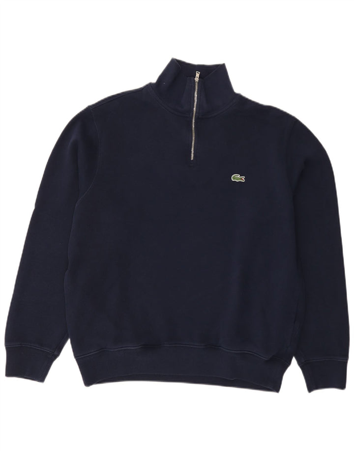 Maglione da uomo con zip e collo Lacoste taglia 5 grande in cotone blu navy