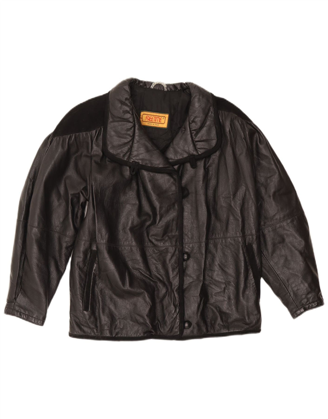 Giacca in pelle vintage da donna UK 18 XL in pelle nera