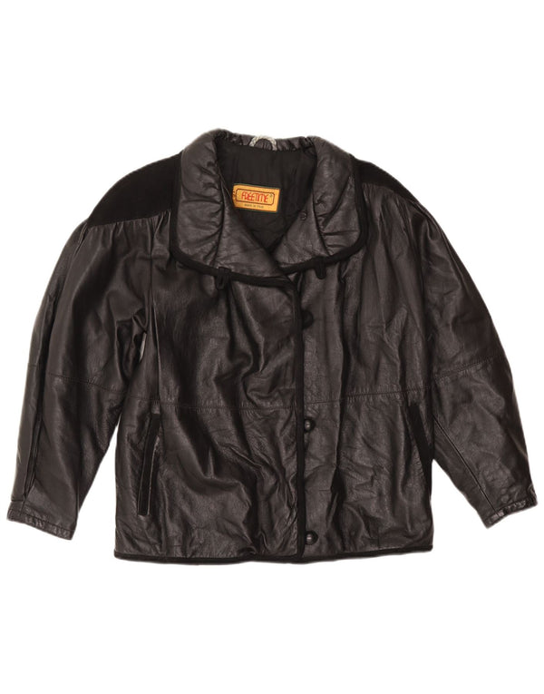 Giacca in pelle vintage da donna UK 18 XL in pelle nera