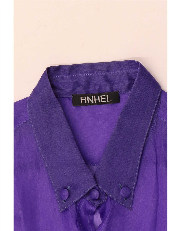 Camicetta camicia vintage da donna UK 12 viola medio