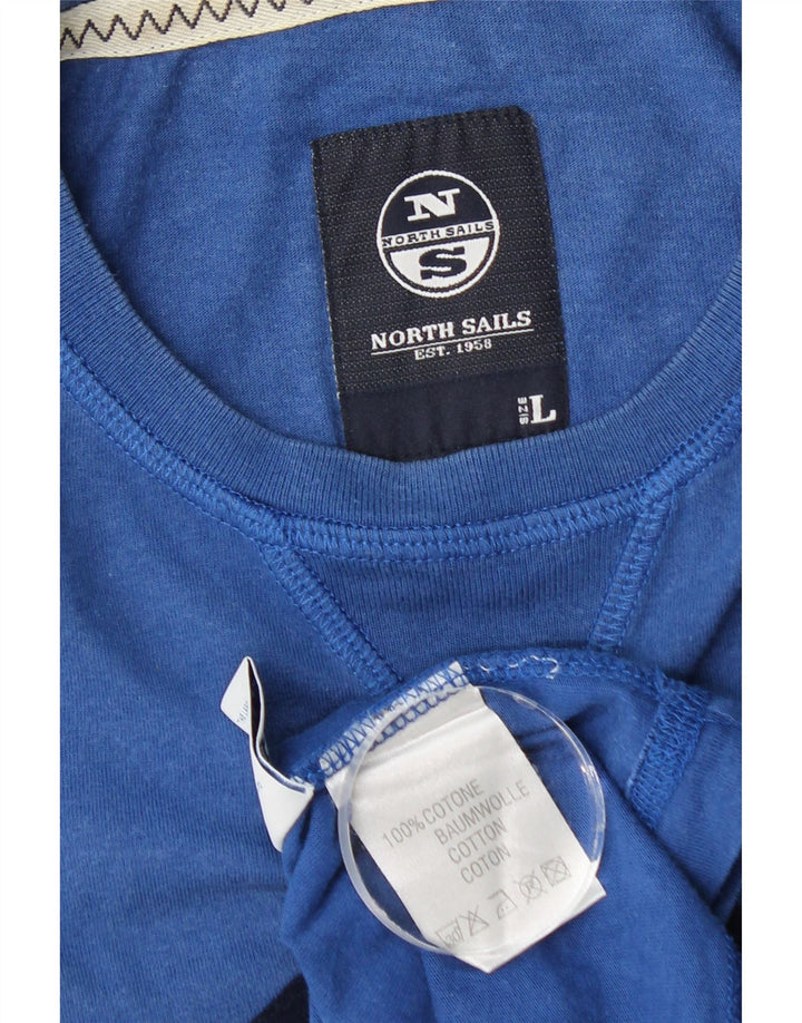 North Sails Top grafico da uomo a maniche lunghe in cotone blu grande