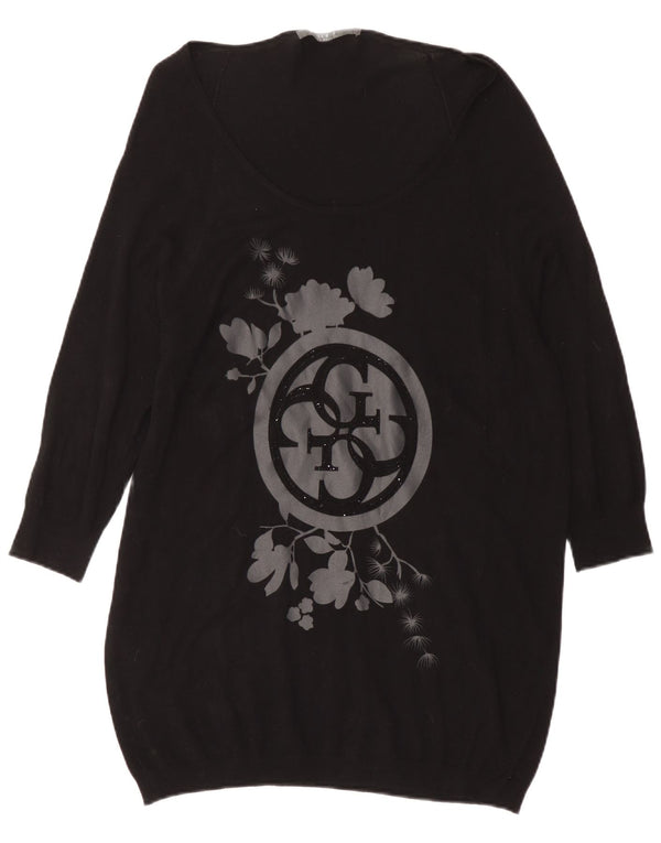 Guess Abito maglione grafico da donna UK 14 Grande floreale nero