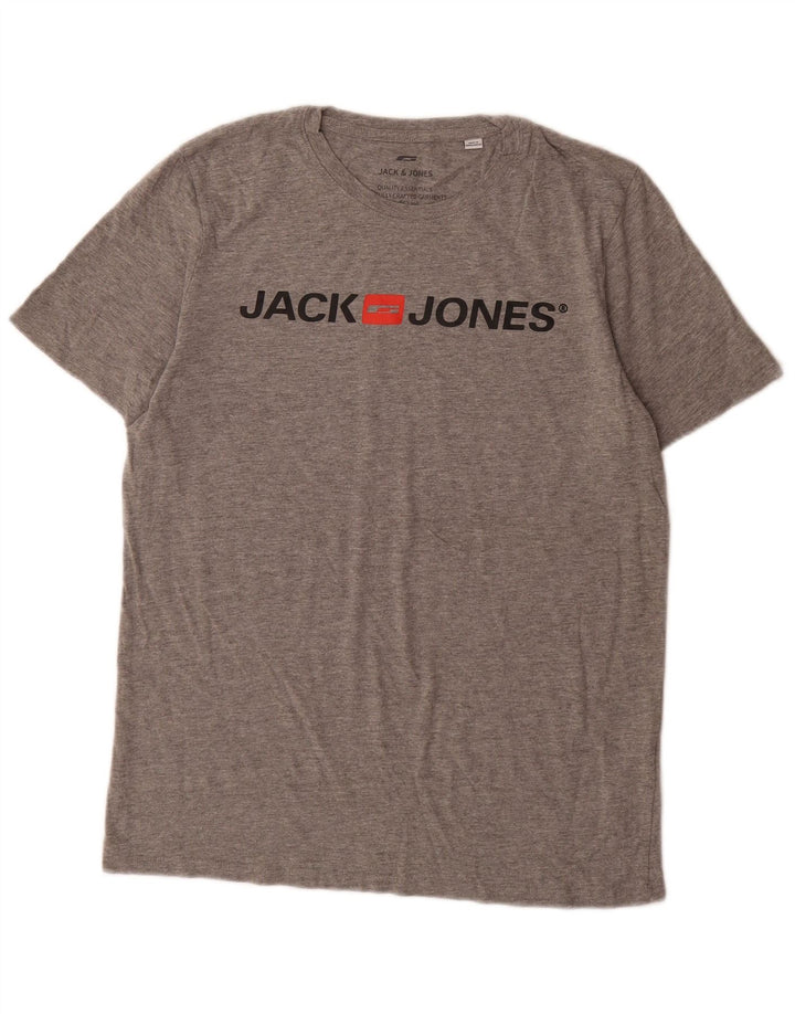 Jack & Jones T-shirt grafica da uomo grande in cotone grigio