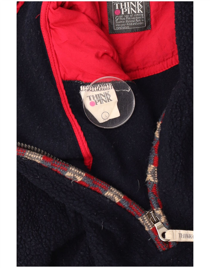 Maglione in pile da uomo con zip e collo Think Pink, grande, in poliestere geometrico blu navy