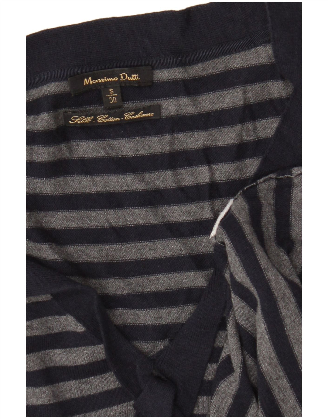 Maglione maglione da donna con scollo a V Massimo Dutti UK 8 piccolo a righe blu navy
