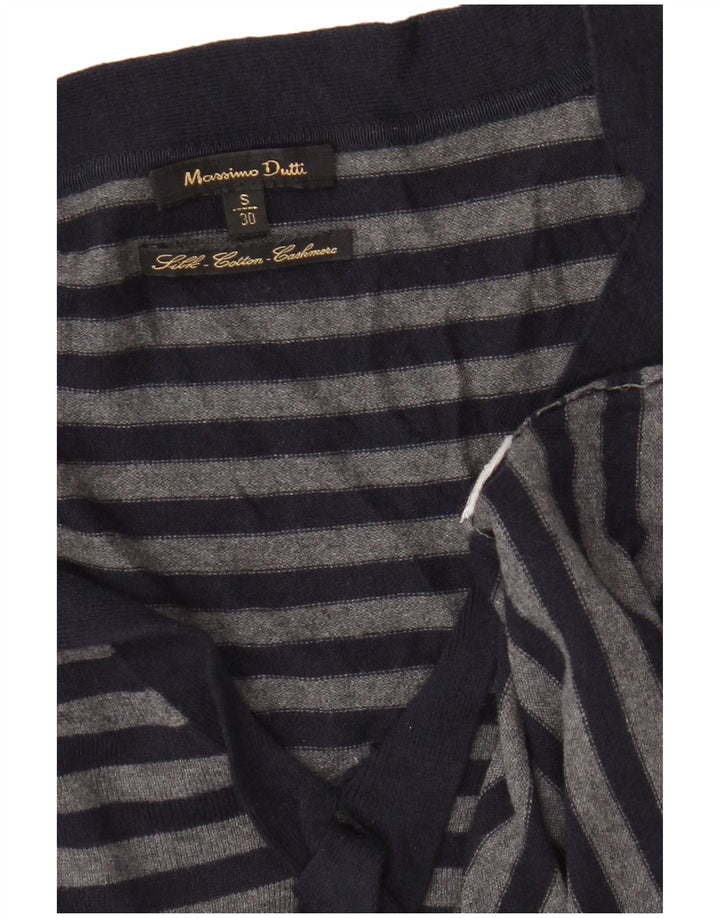 Maglione maglione da donna con scollo a V Massimo Dutti UK 8 piccolo a righe blu navy