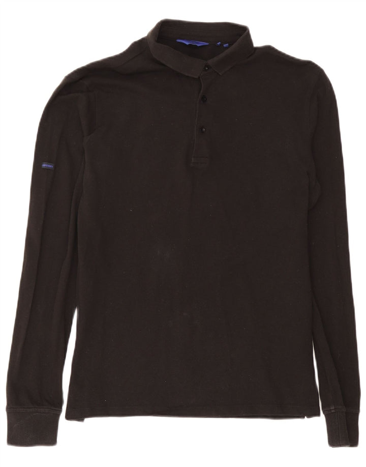 Polo da uomo a maniche lunghe Superdry in cotone nero medio