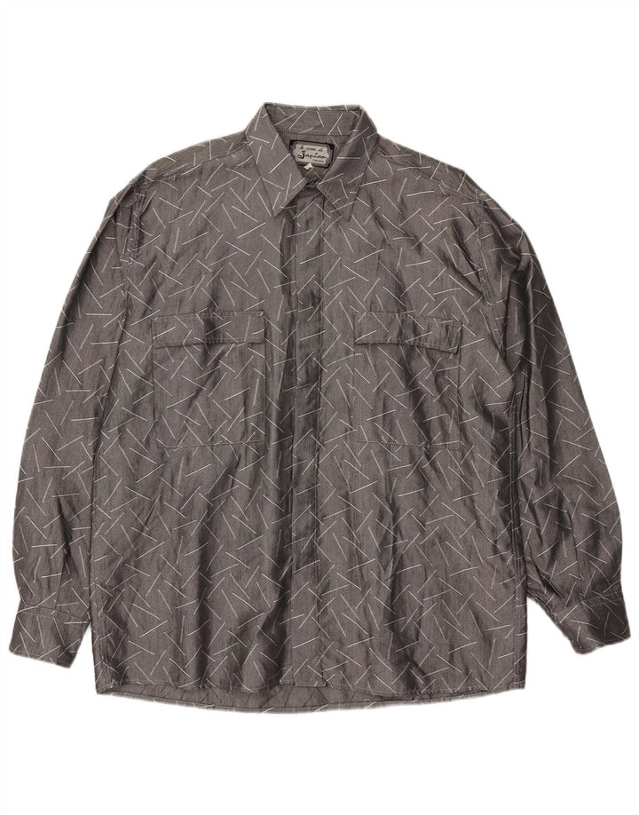 Camicia vintage da uomo grigio medio geometrico