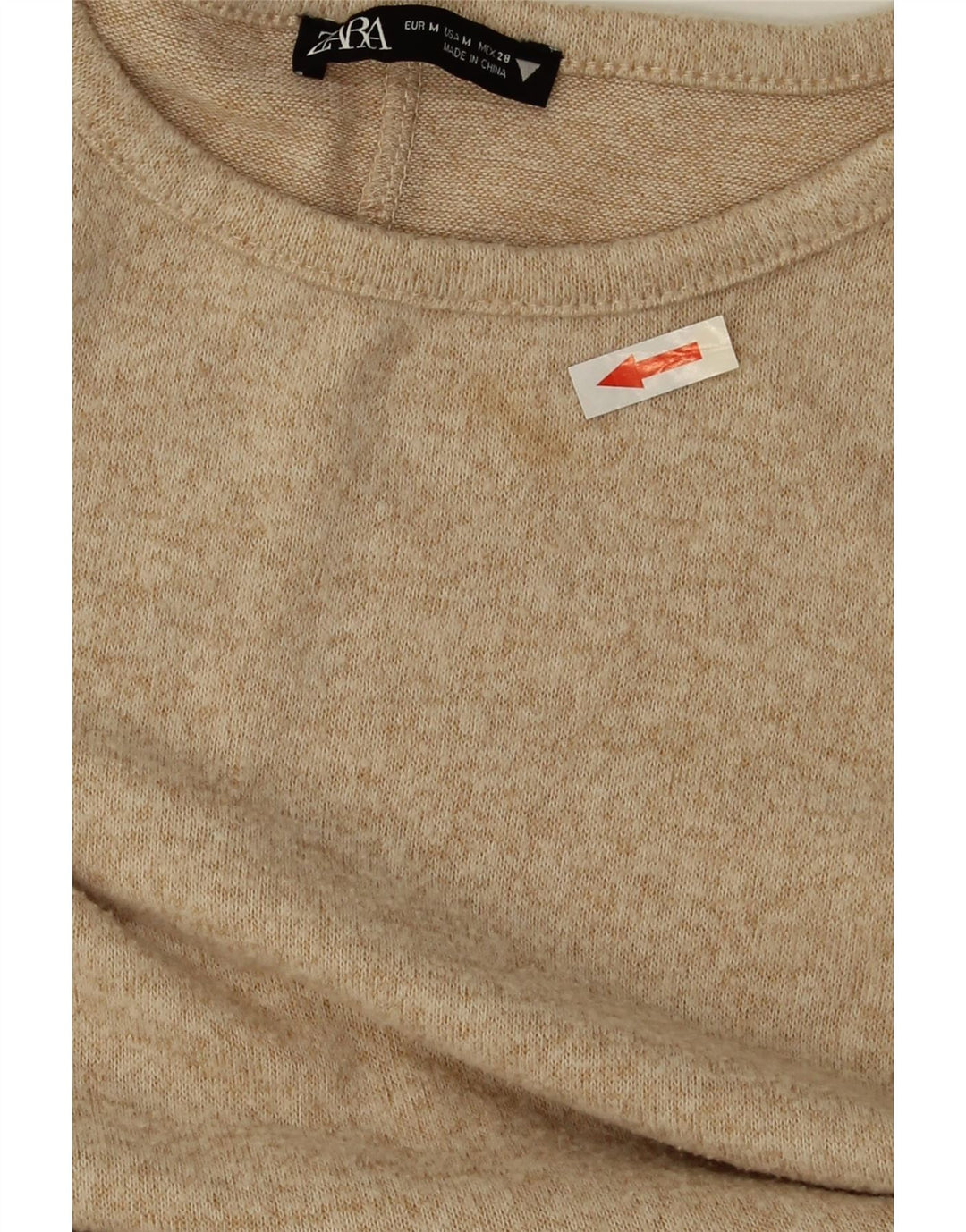 Abito maglione a maniche lunghe da donna Zara UK 12 Poliestere screziato beige medio
