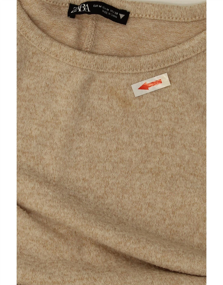 Abito maglione a maniche lunghe da donna Zara UK 12 Poliestere screziato beige medio