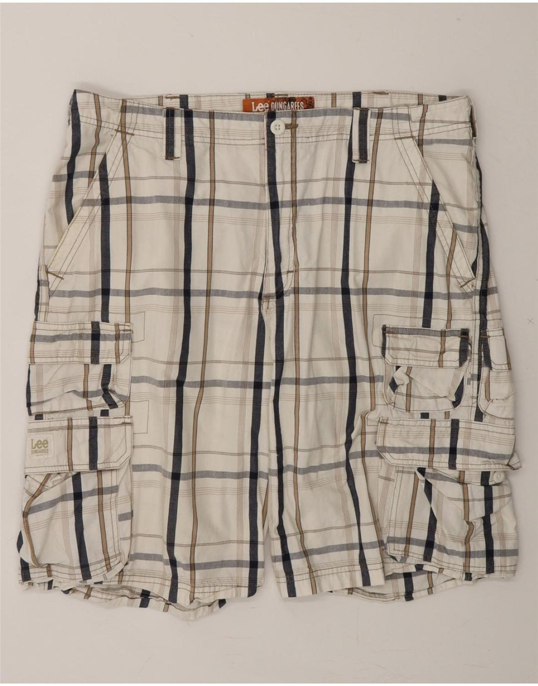 LEE Mens Dungarees Cargo Shorts W36 Large  White Check Cotton Vintage Lee and Second-Hand Lee from Messina Hembry 