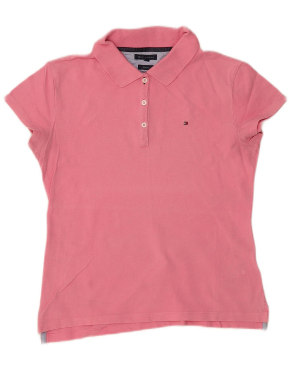Polo da donna slim fit Tommy Hilfiger UK 14 grande cotone rosa