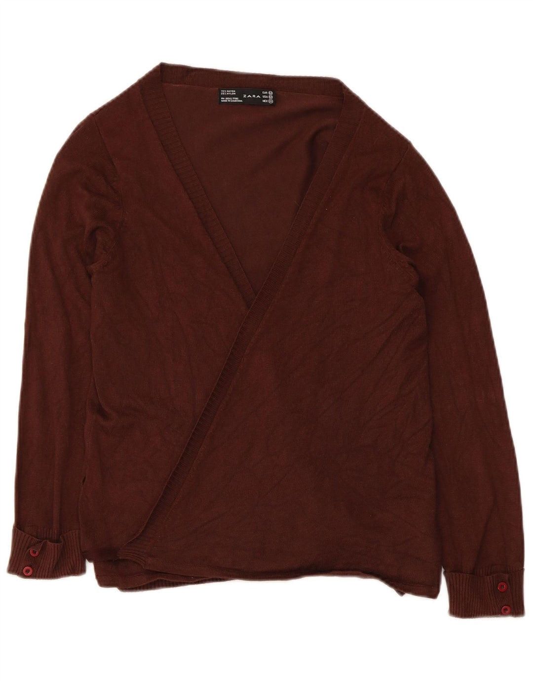 Maglione cardigan avvolgente da donna Zara UK 12 Rayon marrone medio