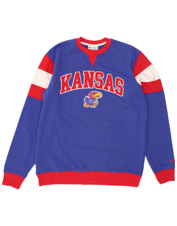 Felpa da uomo con grafica Champion Kansas, maglione grande, color block blu