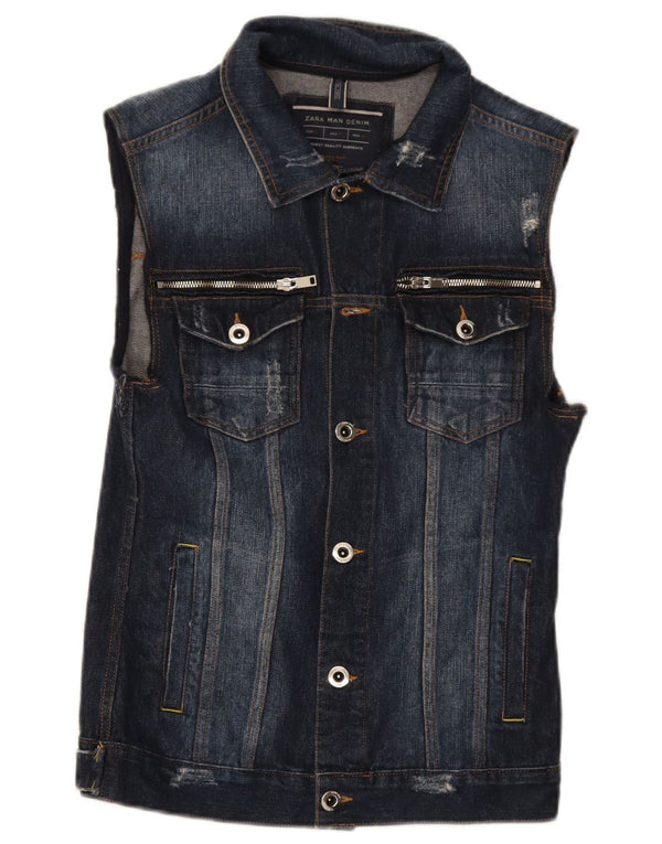 Gilet in denim da uomo Zara UK 36 piccolo in cotone blu navy