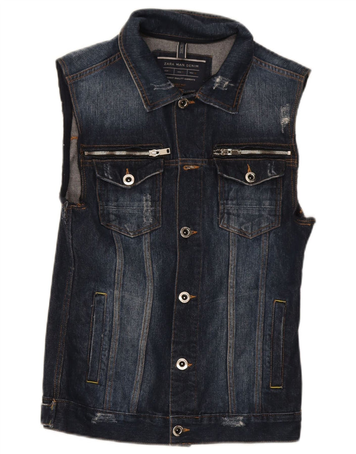 Gilet in denim da uomo Zara UK 36 piccolo in cotone blu navy