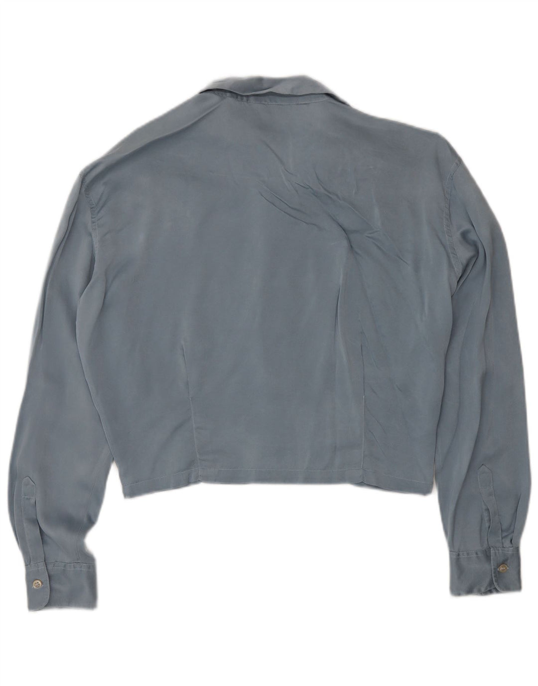 Camicetta corta da donna vintage IT 44 seta blu medio