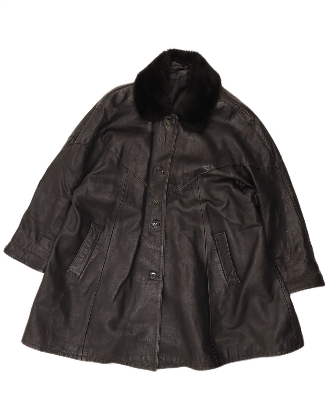 Cappotto in pelle vintage da donna UK 14 grande nero