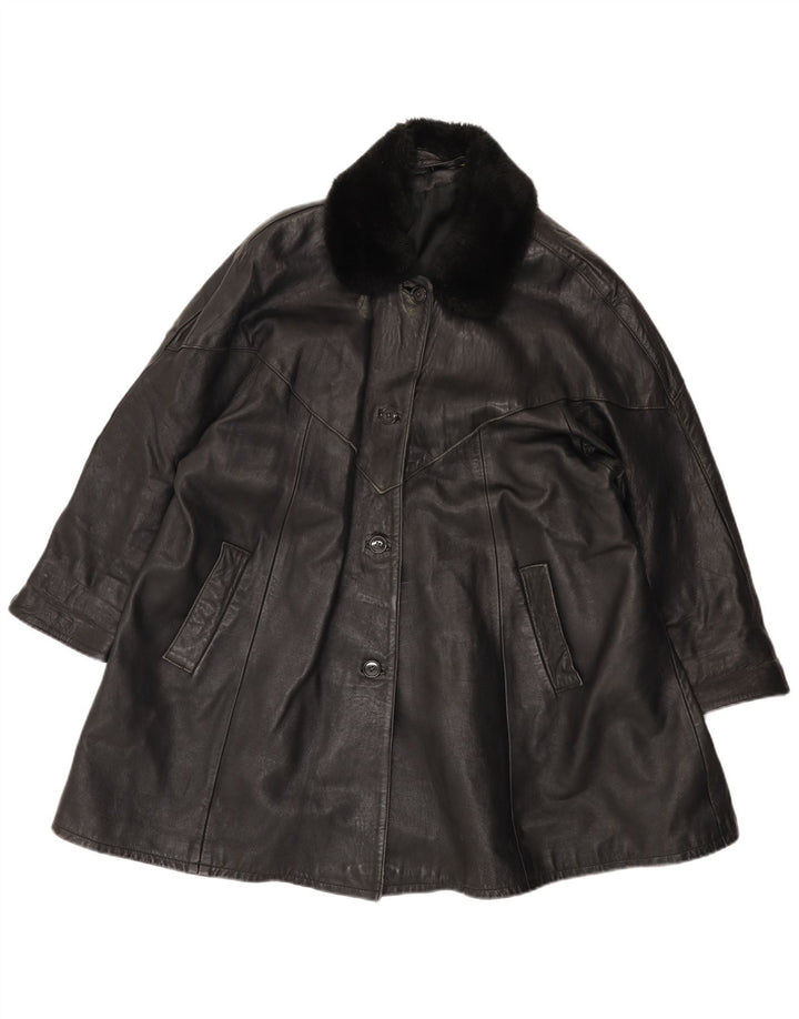 Cappotto in pelle vintage da donna UK 14 grande nero