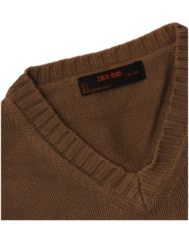 Maglione Zara da uomo con scollo a V in cotone marrone medio