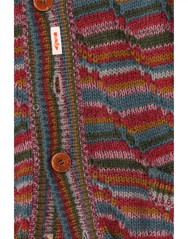 Maglione cardigan da uomo vintage in lana a righe multicolori di grandi dimensioni