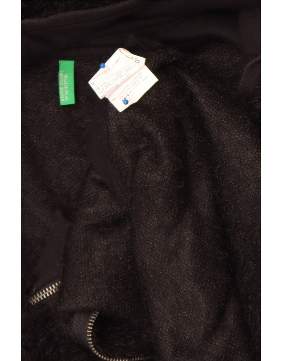 Giacca in pile con cappuccio da donna Benetton UK 14 Medium Nero Poliestere