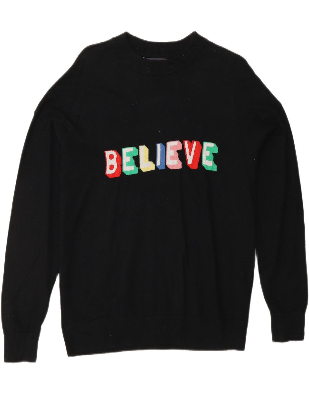 MARKS & SPENCER Maglione girocollo con grafica da donna UK 14 Medio Nero