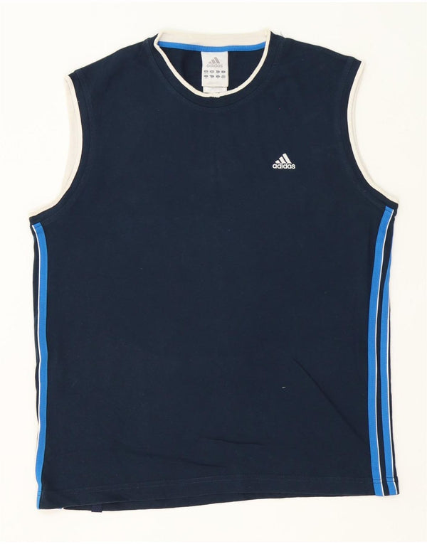 Adidas Mens T-Shirt Top UK 40/42 Medium Navy Blue Cotton