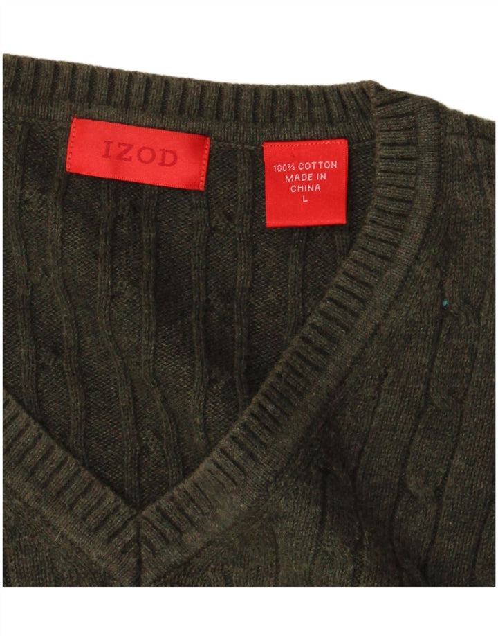 Maglione da uomo con scollo a V Izod grande in cotone kaki
