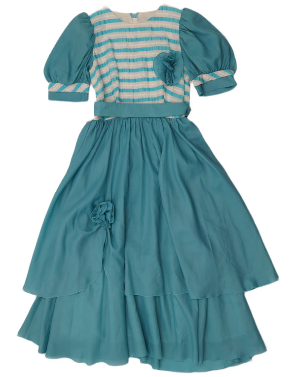 Abito lungo da donna vintage IT 36 XS poliestere a righe blu