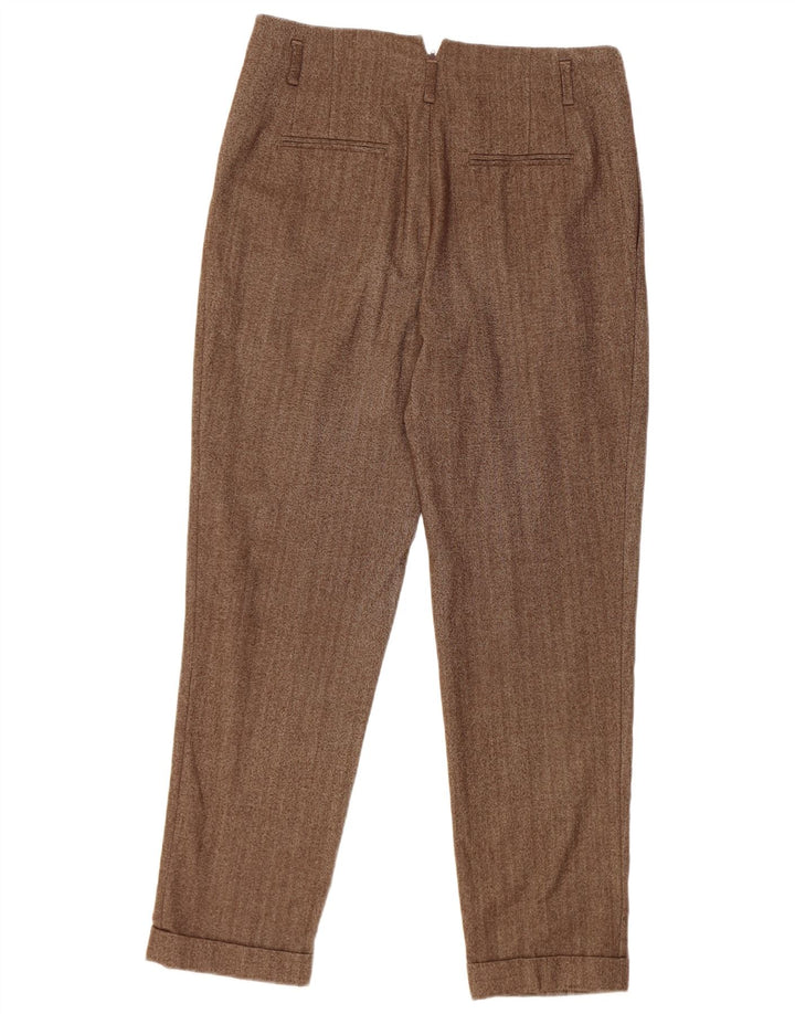 Pantaloni casual con pegging da donna Zara medi W28 L28 in lana a spina di pesce marrone