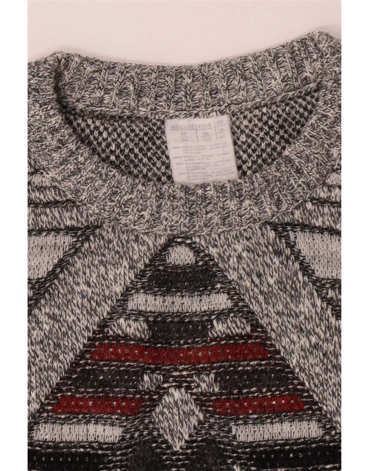 Maglione maglione girocollo da uomo vintage UK 38/40 Grigio medio geometrico