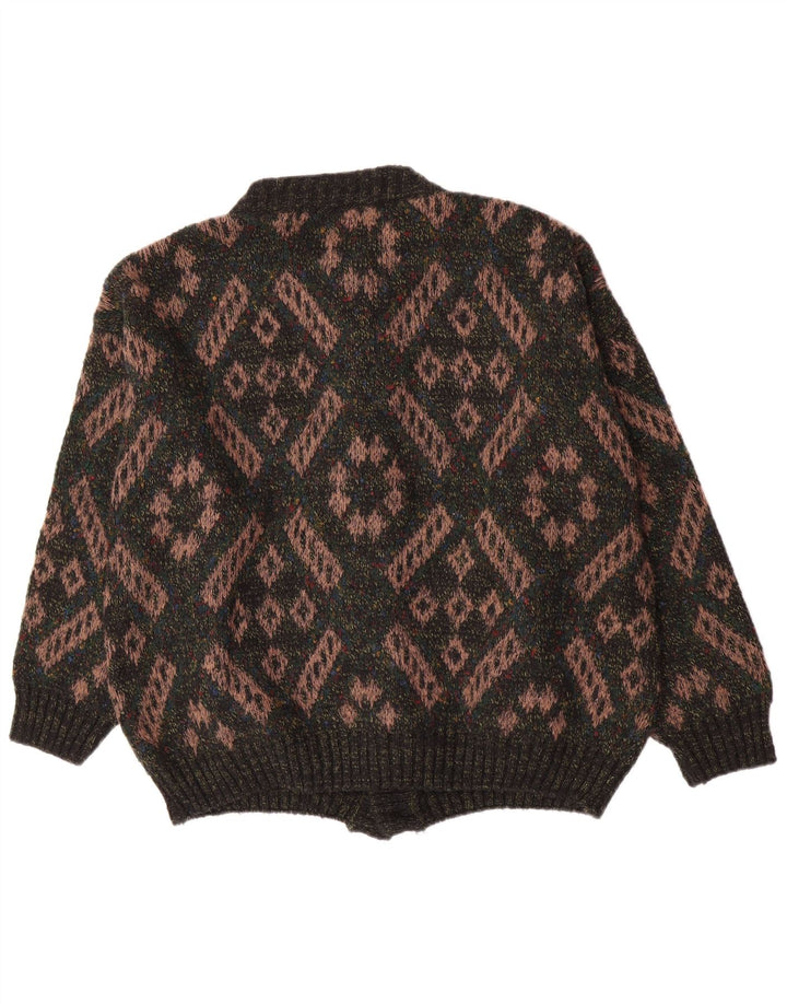 Maglione cardigan da uomo vintage in lana geometrica verde grande