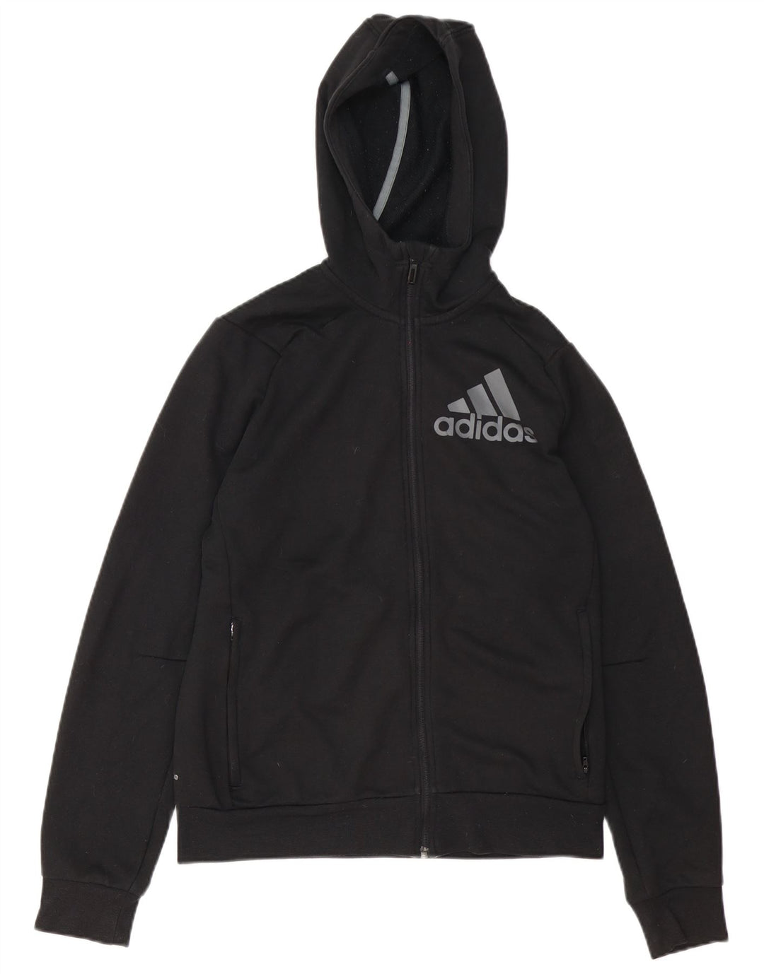 Maglione con cappuccio e zip grafica da uomo Adidas piccolo in poliestere nero