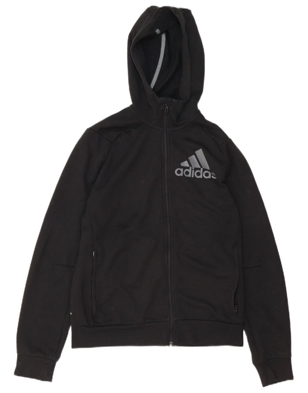 Maglione con cappuccio e zip grafica da uomo Adidas piccolo in poliestere nero