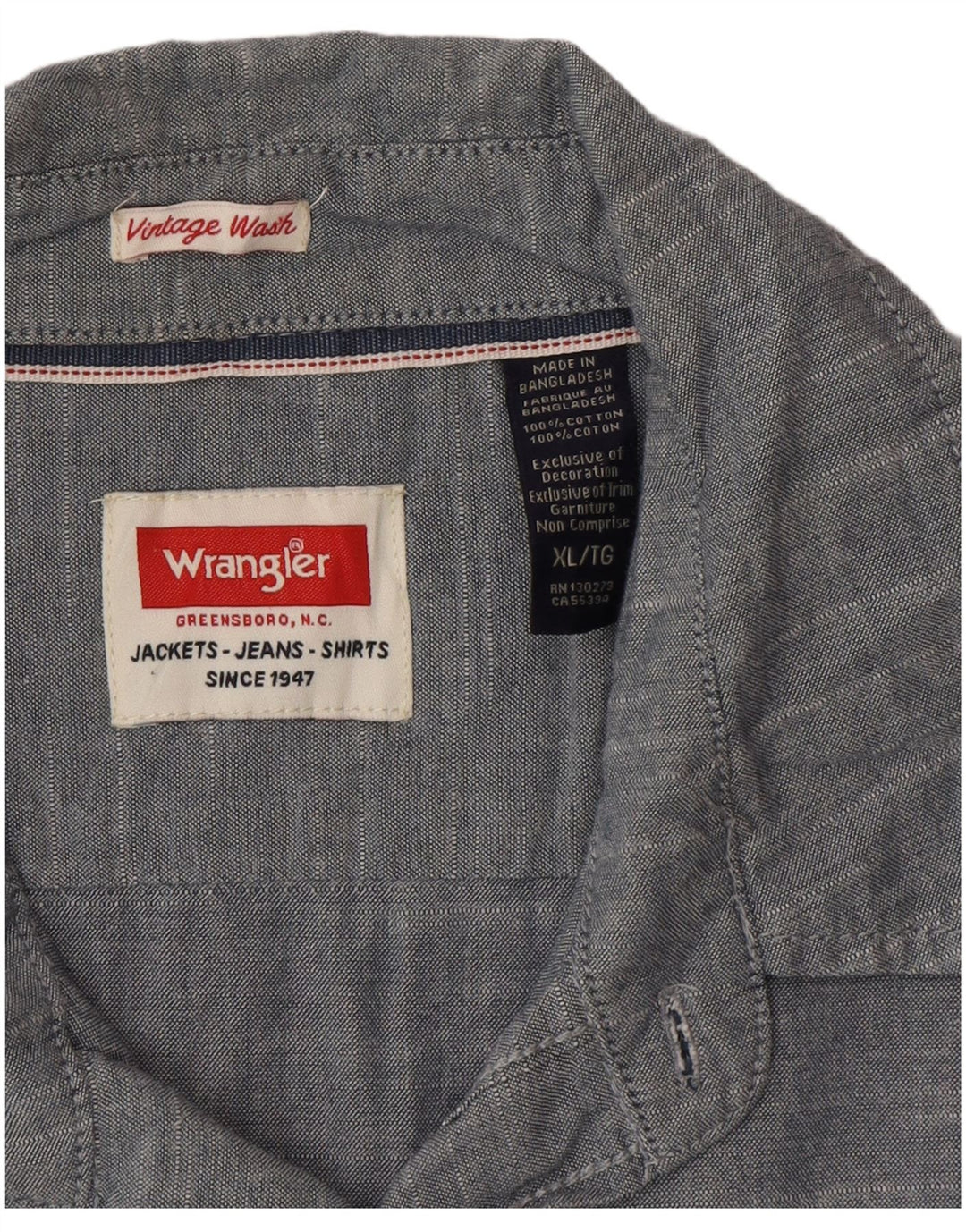 Camicia da uomo Wrangler XL in cotone blu