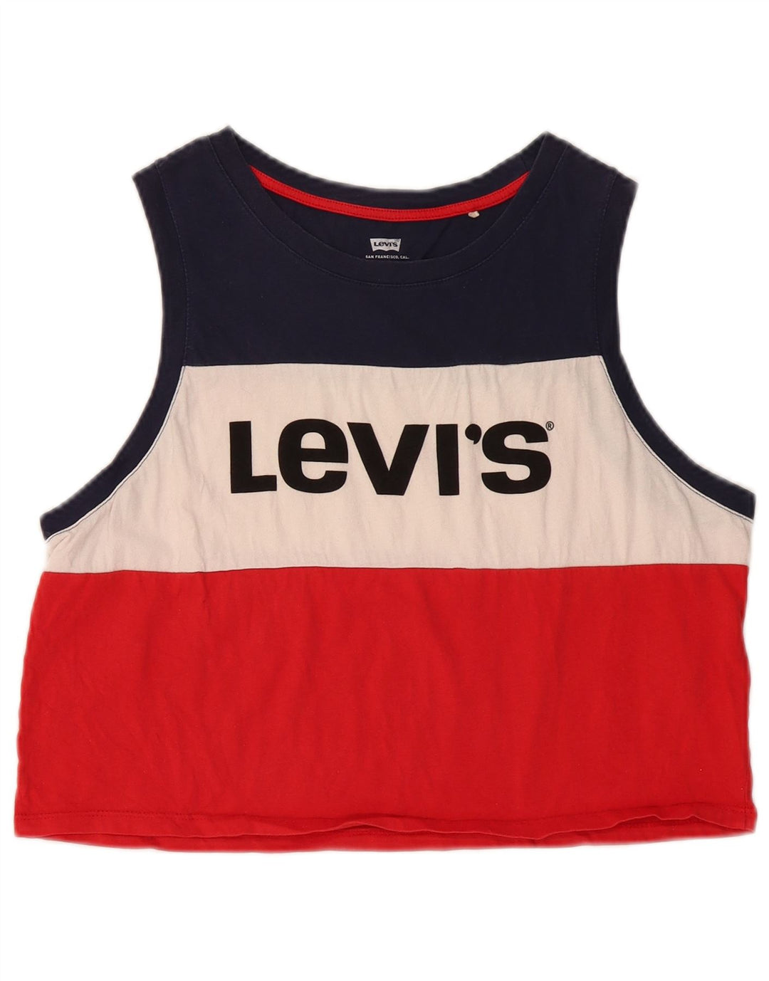 LEVI'S Canotta grafica corta da donna UK 14 Grande blocco di colori multicolore