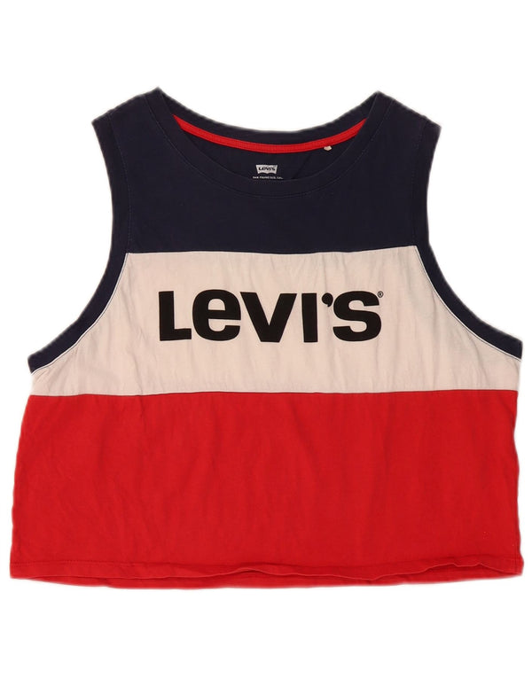 LEVI'S Canotta grafica corta da donna UK 14 Grande blocco di colori multicolore