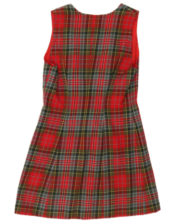 Abito a trapezio senza maniche vintage da donna UK 12 scozzese medio rosso